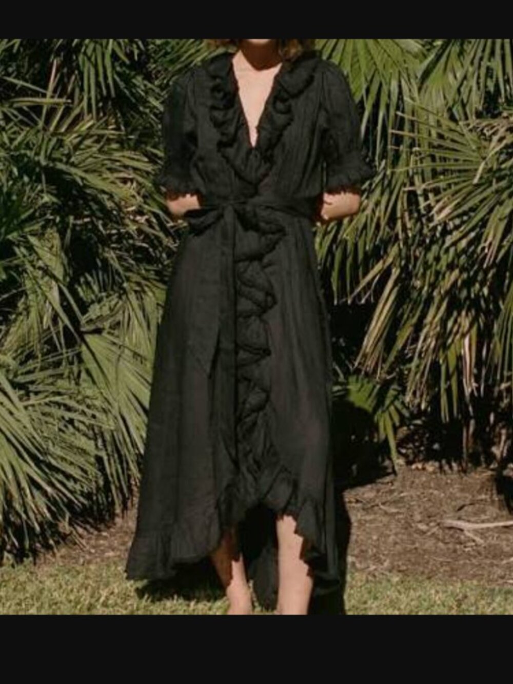 DÔEN Nanou Belted Ruffled Dress | Black | Size L